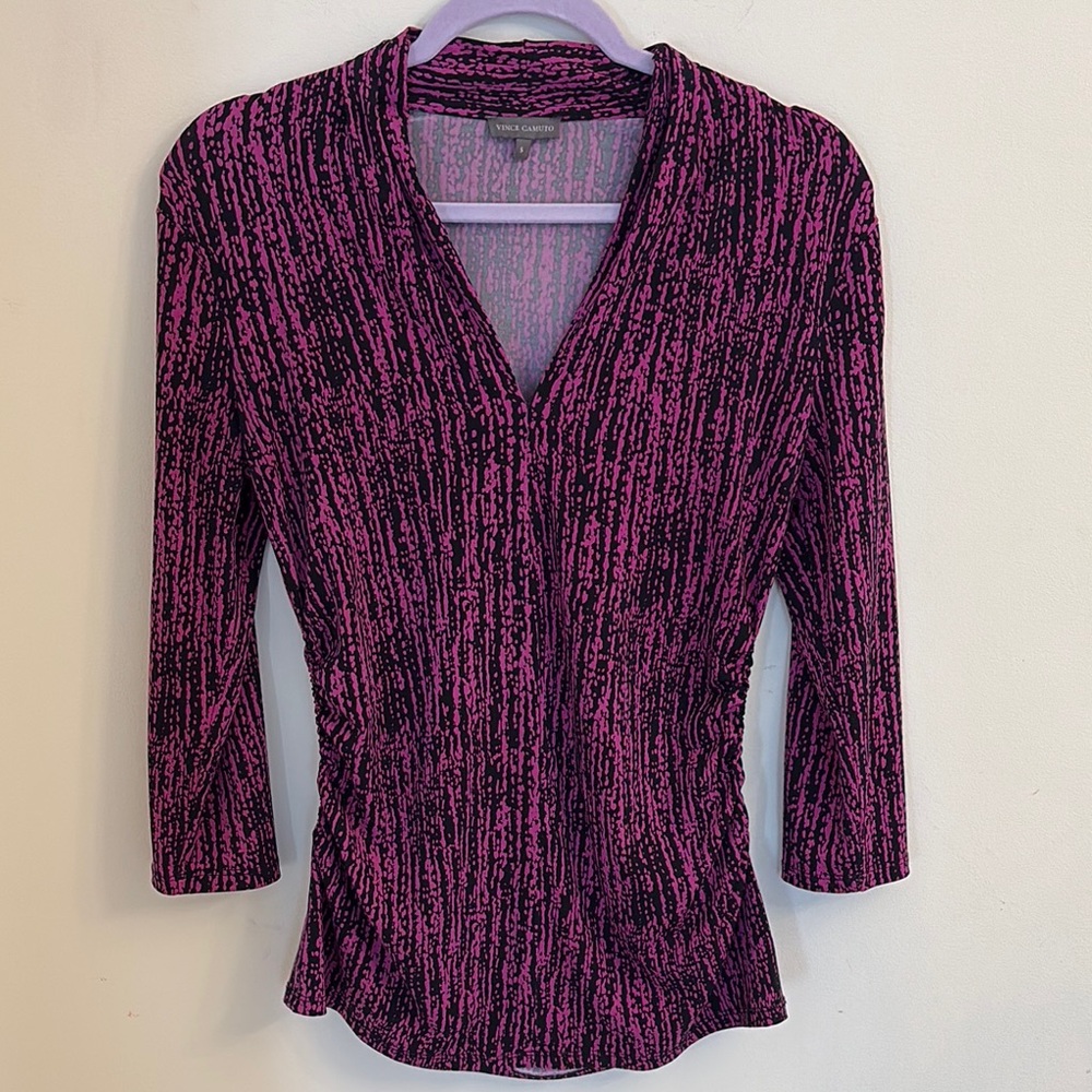 Vince Camuto Black/Pink Fitted 3/4 Sleeve Blouse